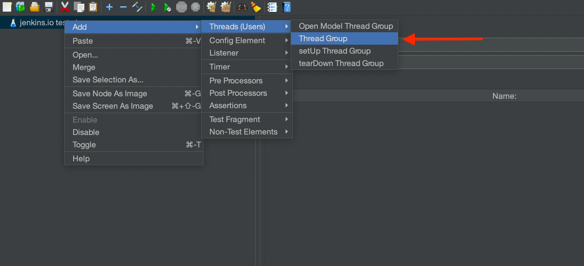 Adding a Thread Group to the test plan.